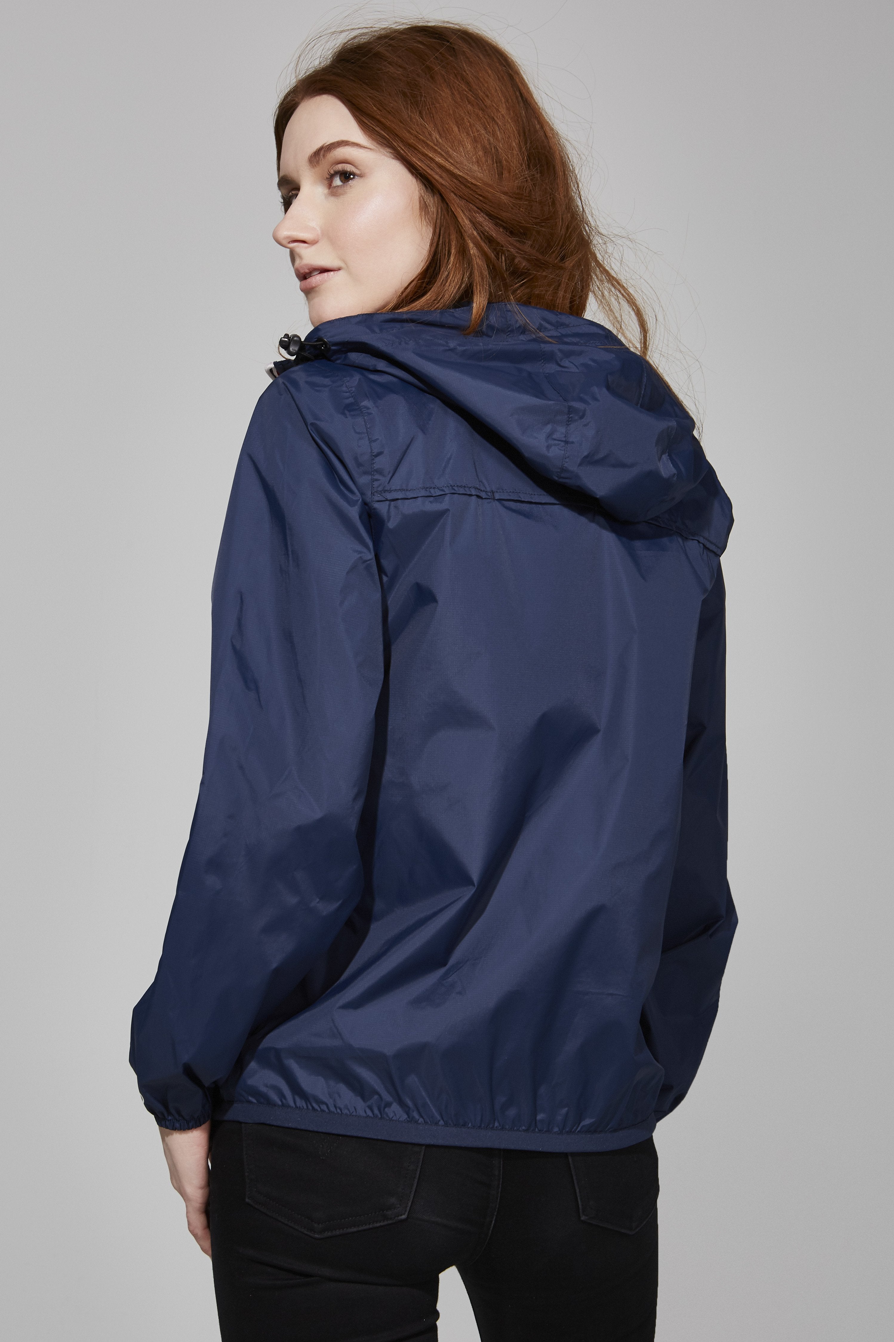 Sloane - Navy Full Zip Packable Rain Jacket - O8lifestyle.