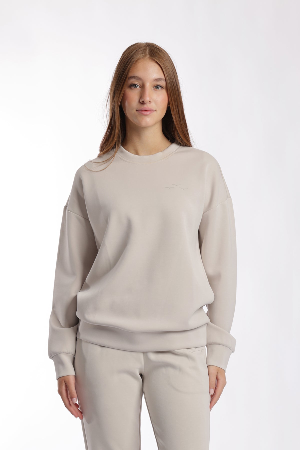 Sweat à col rond Premium Femme Beige