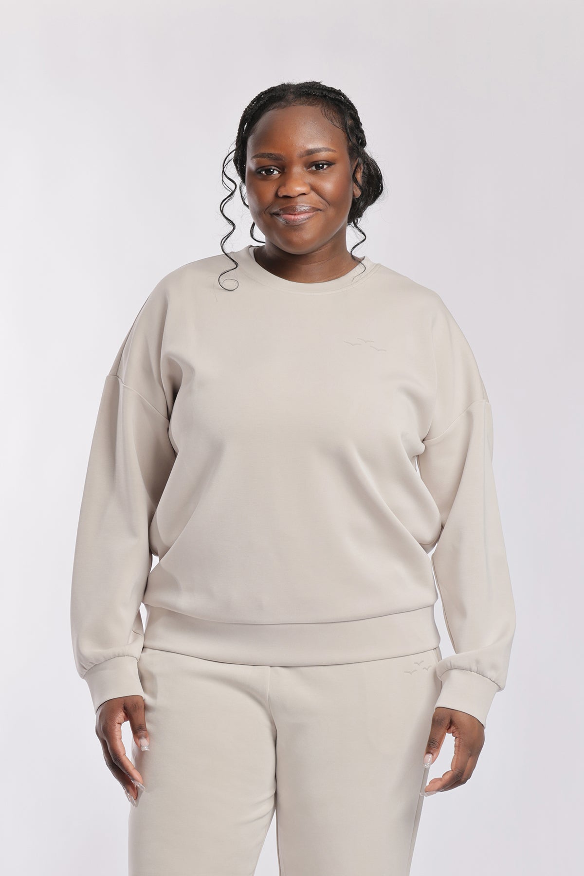 Sweat à col rond Premium Femme Beige