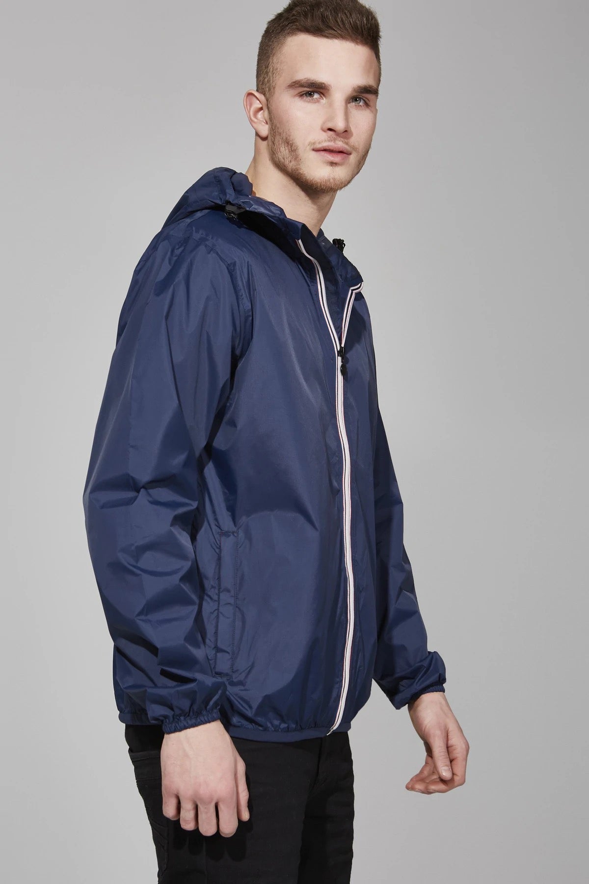Navy full zip packable rain jacket and windbreaker - O8Lifestyle